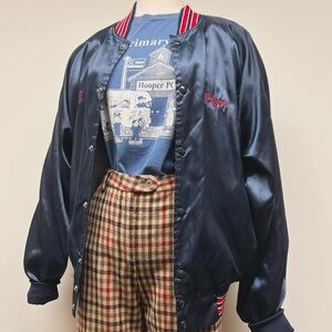 Satin baseball bomber snap front